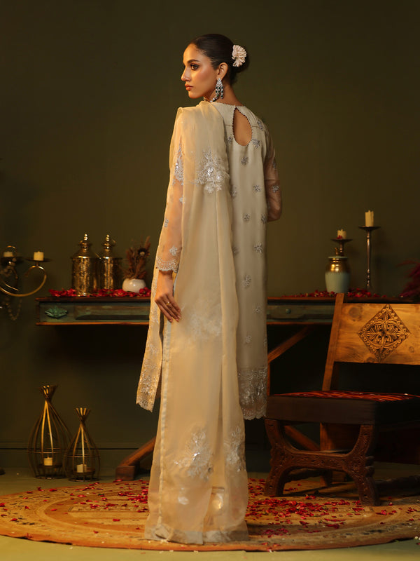 3Pc Embroidered Pret Suit Organza Grey - OWE3P-2406011