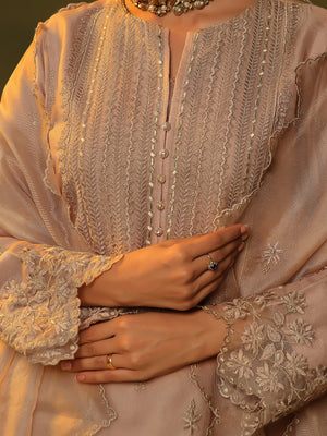 3Pc Embroidered Pret Suit Cotton Net Peach - OWE3P-2406012