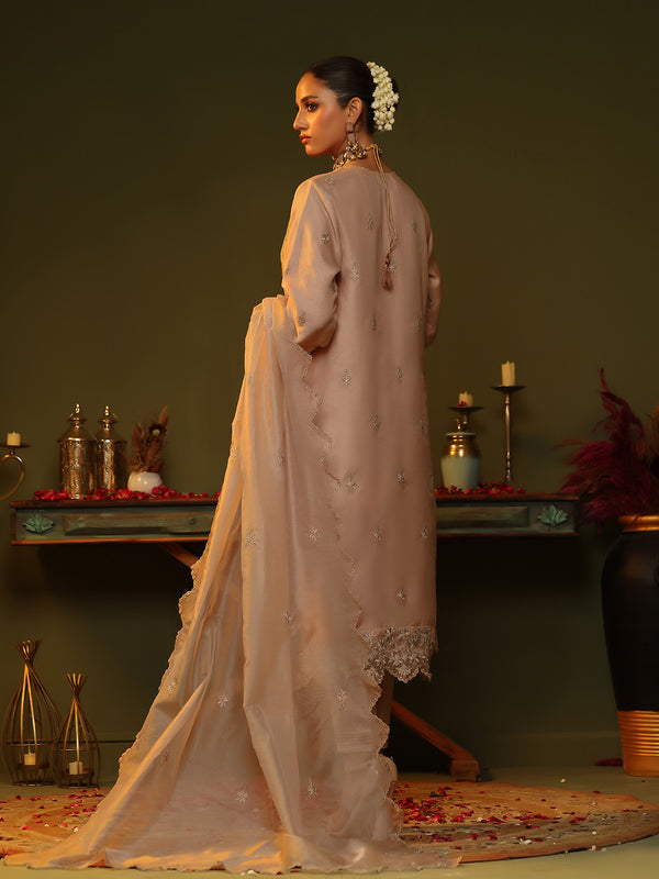 3Pc Embroidered Pret Suit Cotton Net Peach - OWE3P-2406012