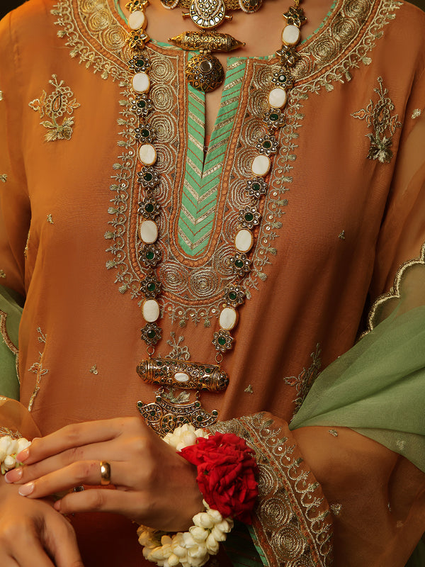 3Pc Embroidered Pret Suit Organza Orange - OWE3P-2406013