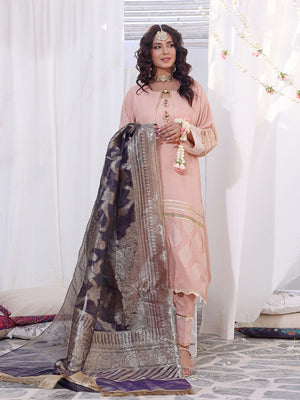 3Pc Formal Suit Pret Raw Silk Peach - OW3P-2207022