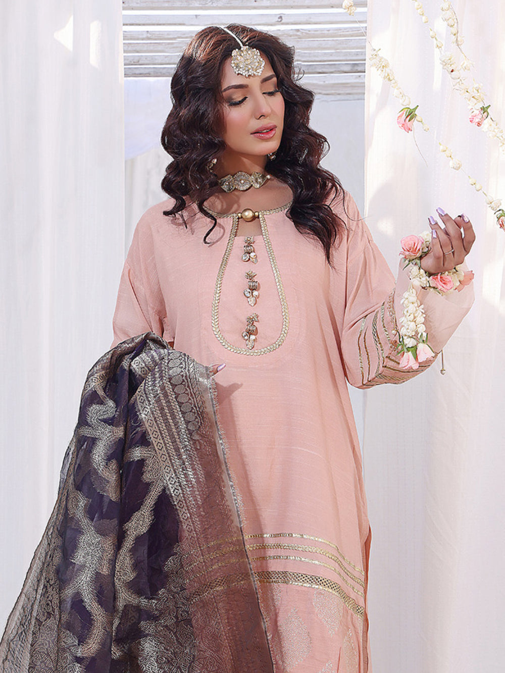 3Pc Formal Suit Pret Raw Silk Peach - OW3P-2207022