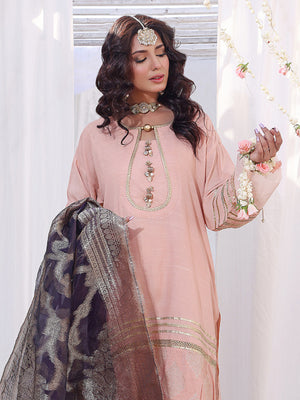 3Pc Formal Suit Pret Raw Silk Peach - OW3P-2207022