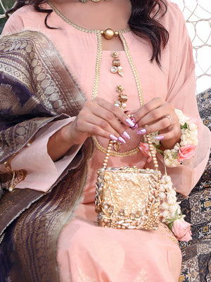 3Pc Formal Suit Pret Raw Silk Peach - OW3P-2207022