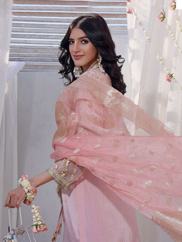 2Pc Formal Pret Shirt Trouser Raw Silk Pink - OW2P-2207023