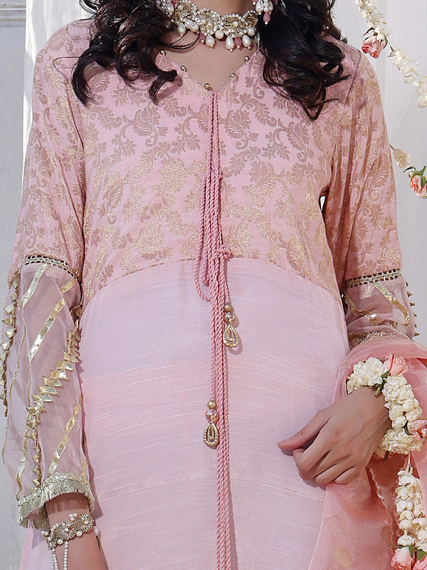 2Pc Formal Pret Shirt Trouser Raw Silk Pink - OW2P-2207023