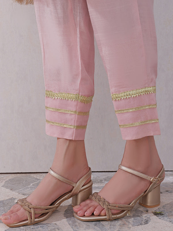2Pc Formal Pret Shirt Trouser Raw Silk Pink - OW2P-2207023