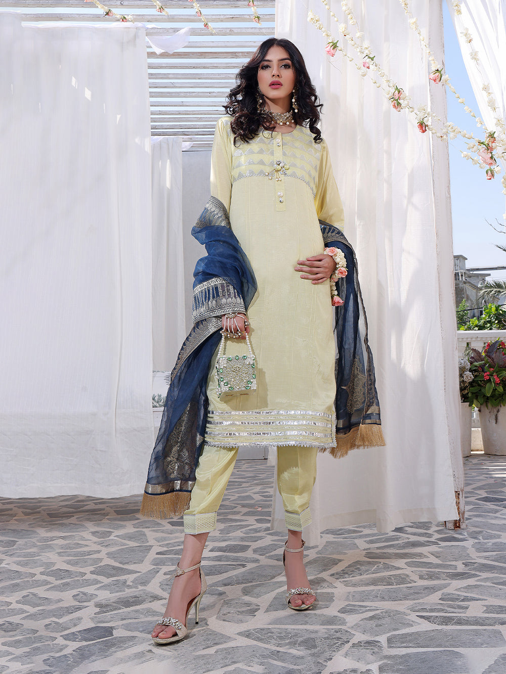 3Pc Formal Suit Pret Raw Silk Yellow - OW3P-2207024