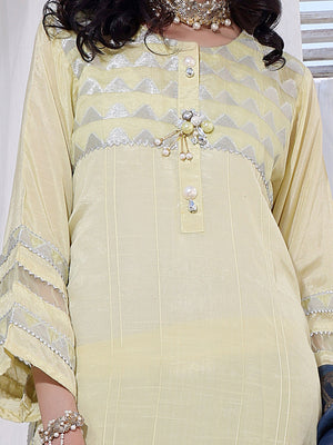 3Pc Formal Suit Pret Raw Silk Yellow - OW3P-2207024