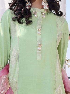 3Pc Formal Suit Pret Raw Silk Green - OW3P-2207025