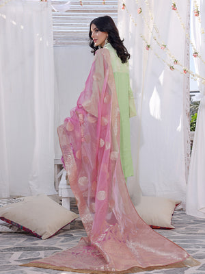 3Pc Formal Suit Pret Raw Silk Green - OW3P-2207025