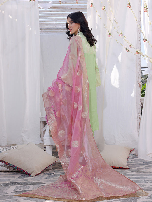 3Pc Formal Suit Pret Raw Silk Green - OW3P-2207025