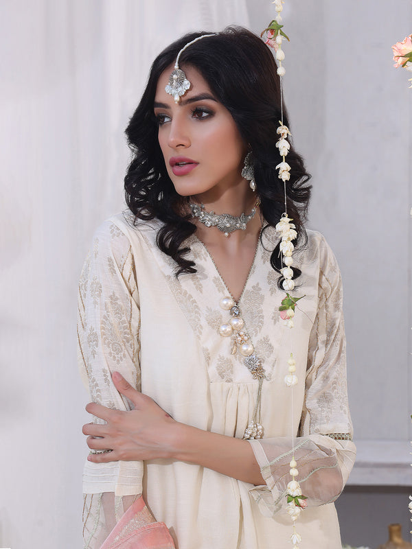 3Pc Formal Suit Pret Raw Silk Off White - OW3P-2207026