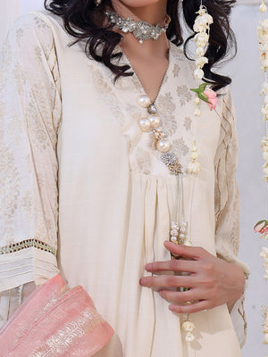 3Pc Formal Suit Pret Raw Silk Off White - OW3P-2207026