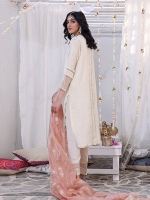 3Pc Formal Suit Pret Raw Silk Off White - OW3P-2207026
