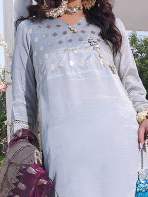 3Pc Formal Suit Pret Raw Silk Grey - OW3P-2207027