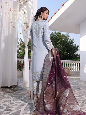 3Pc Formal Suit Pret Raw Silk Grey - OW3P-2207027