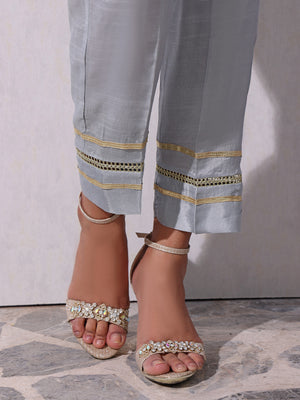 3Pc Formal Suit Pret Raw Silk Grey - OW3P-2207027