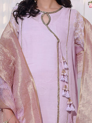 3Pc Formal Suit Pret Raw Silk Purple - OW3P-2207028