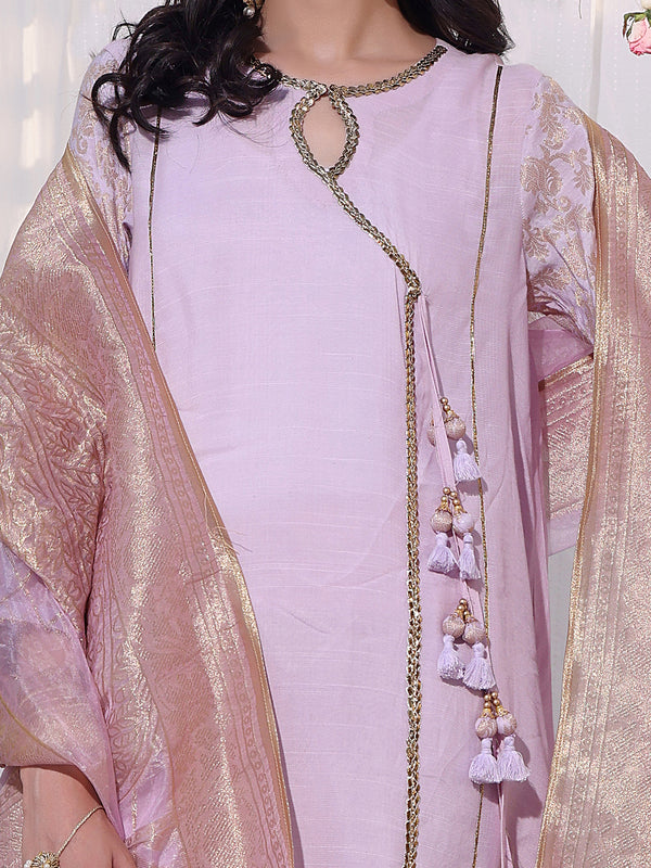 3Pc Formal Suit Pret Raw Silk Purple - OW3P-2207028