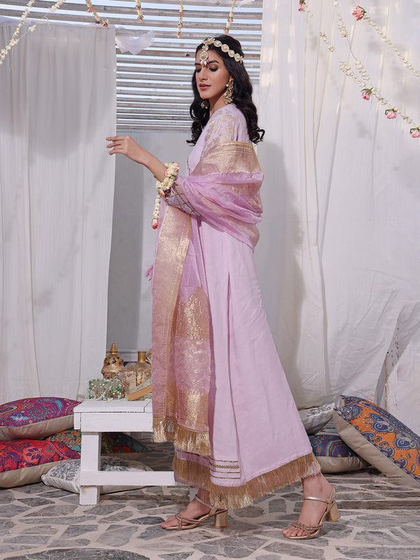 3Pc Formal Suit Pret Raw Silk Purple - OW3P-2207028