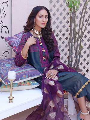 2Pc Embroidered Pret Shirt Dupatta Masoori Navy Blue - OWE2P-2209002