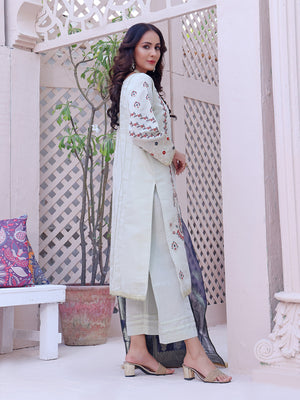 2Pc Embroidered Pret Shirt Dupatta Masoori Fawn - OWE2P-2209003