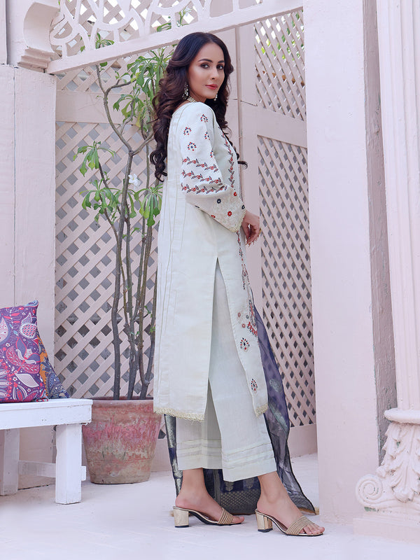 2Pc Embroidered Pret Shirt Dupatta Masoori Fawn - OWE2P-2209003