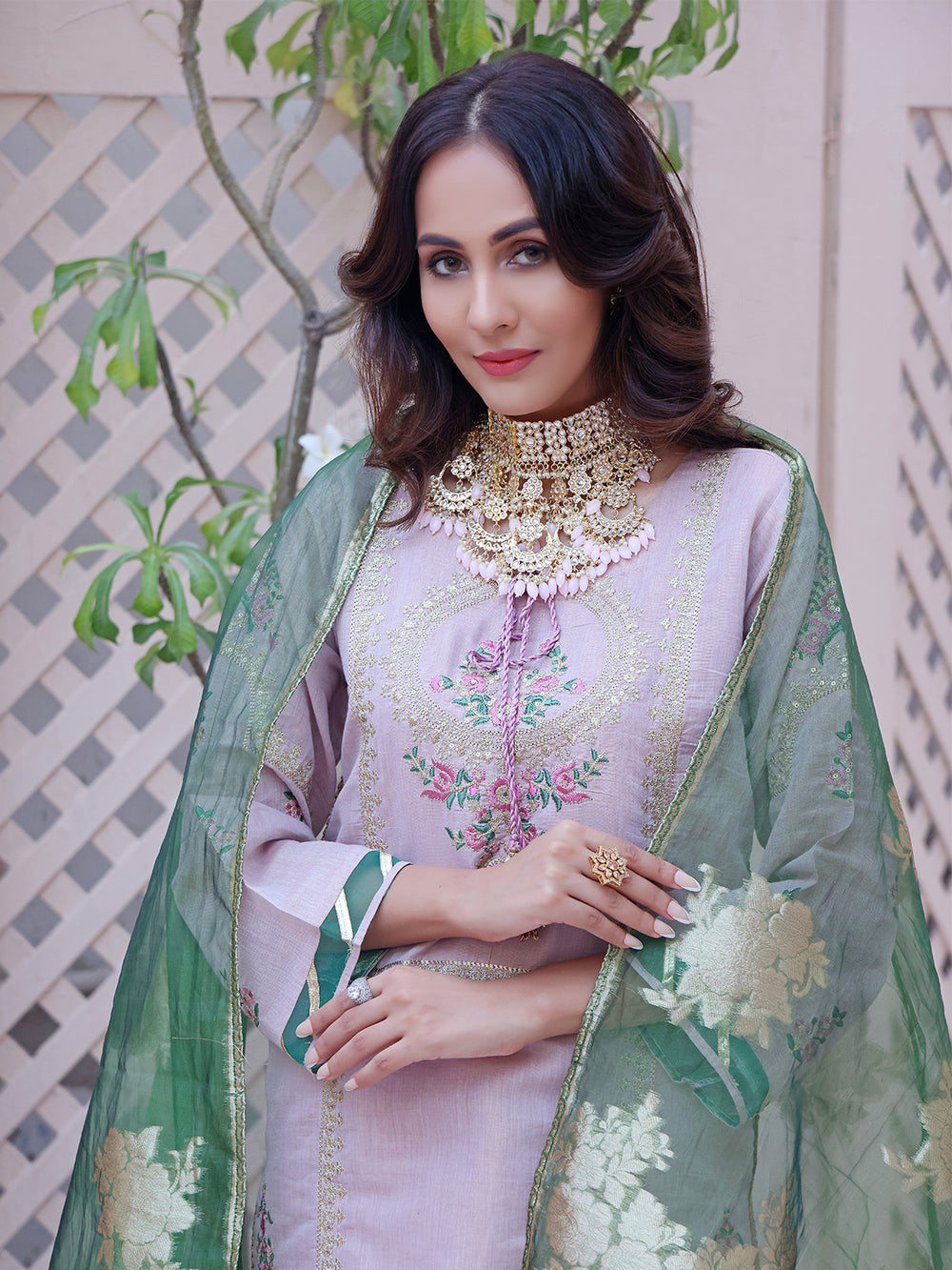 2Pc Embroidered Pret Shirt Dupatta Masoori Light Purple - OWE2P-2209004
