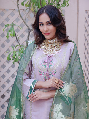 2Pc Embroidered Pret Shirt Dupatta Masoori Light Purple - OWE2P-2209004