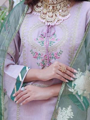 2Pc Embroidered Pret Shirt Dupatta Masoori Light Purple - OWE2P-2209004