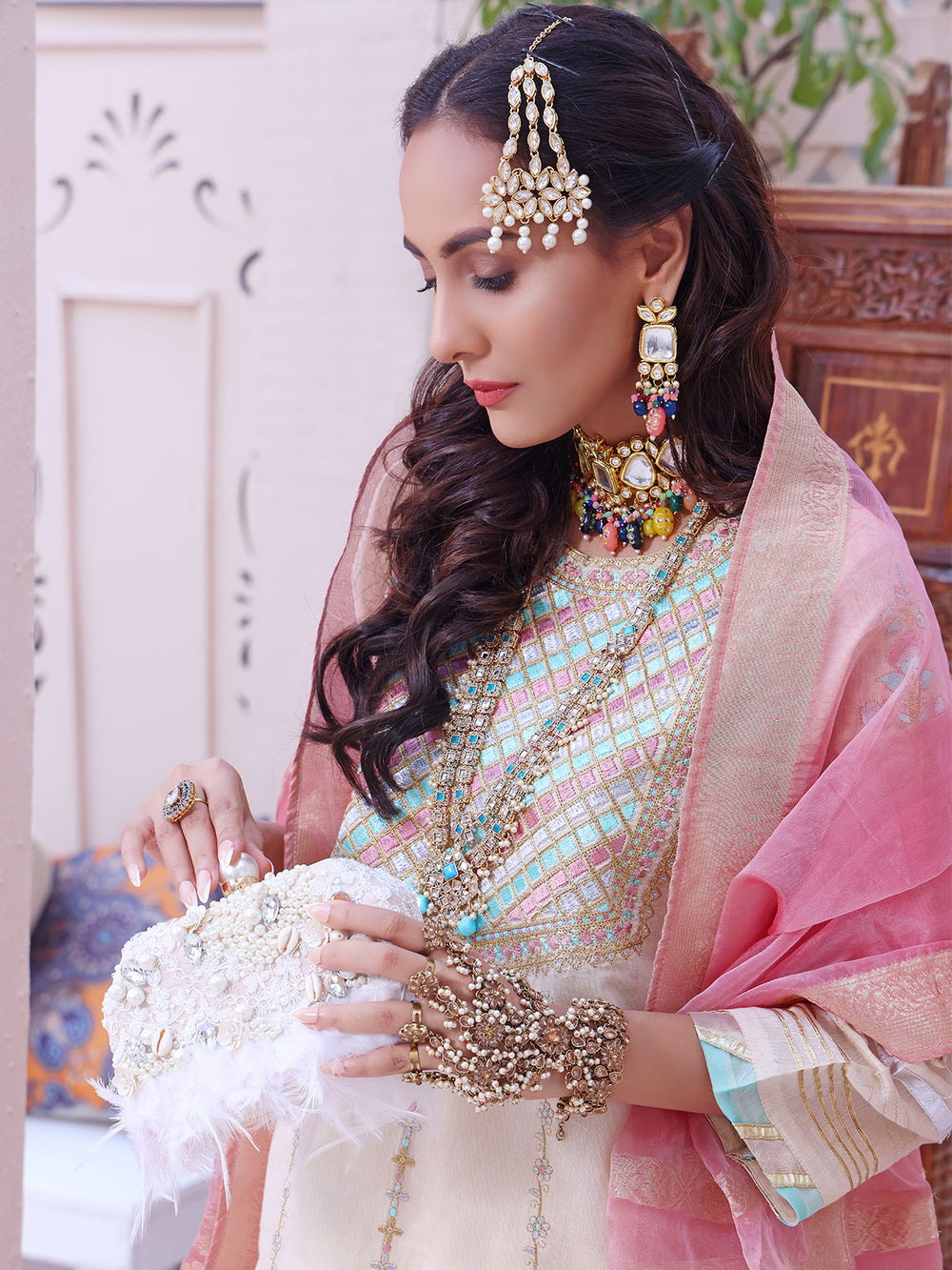 2Pc Embroidered Pret Shirt Dupatta Masoori Beige - OWE2P-2209005