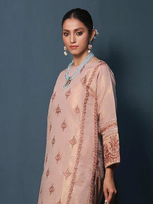 2Pc Embroidered Pret Shirt Dupatta Masoori Peach - OWE2P-2211003