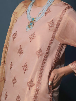 2Pc Embroidered Pret Shirt Dupatta Masoori Peach - OWE2P-2211003