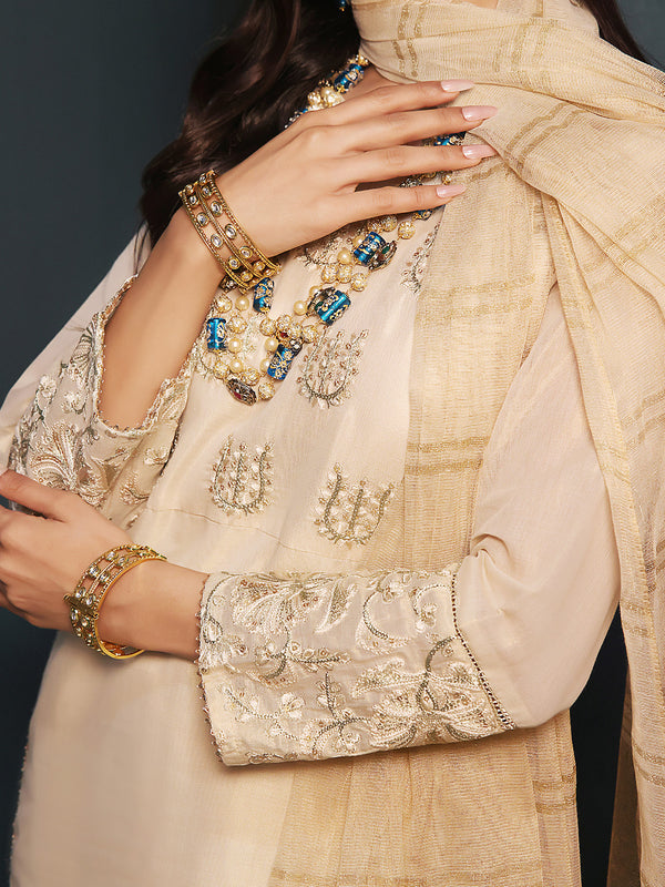 2Pc Embroidered Pret Shirt Dupatta Masoori Golden - OWE2P-2211007