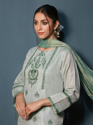 2Pc Embroidered Pret Shirt Dupatta Masoori Green - OWE2P-2211009