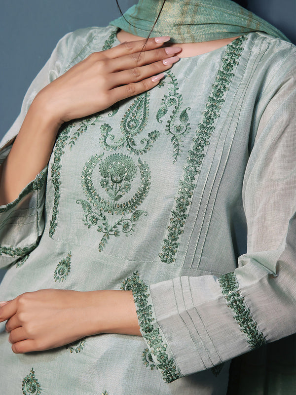 2Pc Embroidered Pret Shirt Dupatta Masoori Green - OWE2P-2211009