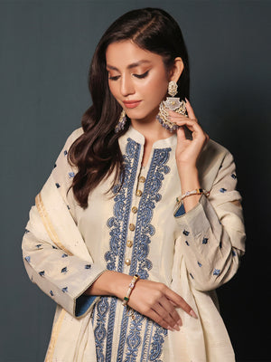 2Pc Embroidered Pret Shirt Dupatta Masoori Light Green - OWE2P-2211011