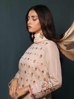 2Pc Embroidered Pret Shirt Dupatta Masoori Beige - OWE2P-2211013