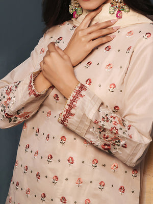 2Pc Embroidered Pret Shirt Dupatta Masoori Beige - OWE2P-2211013
