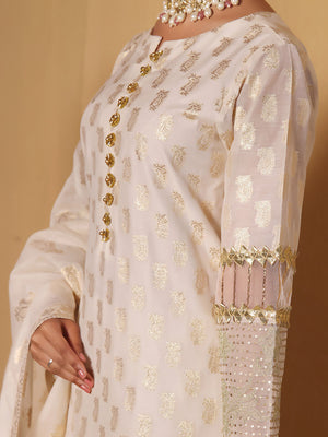 3Pc Embroidered Suit Pret Jacquard Cream - OWE3P-2303001