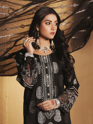 3Pc Embroidered Suit Pret Jacquard Black - OWE3P-2303003