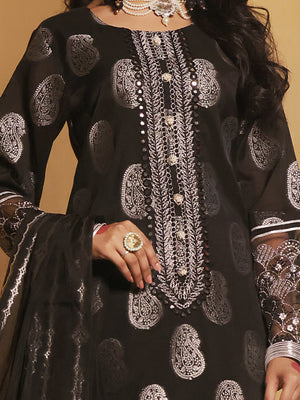 3Pc Embroidered Suit Pret Jacquard Black - OWE3P-2303003
