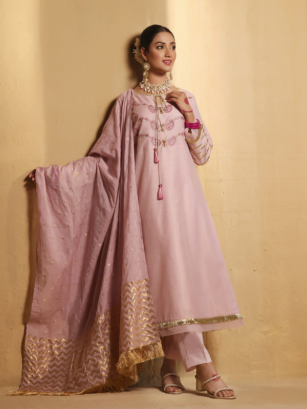 3Pc Embroidered Suit Pret Masoori Light Pink - OWE3P-2303005