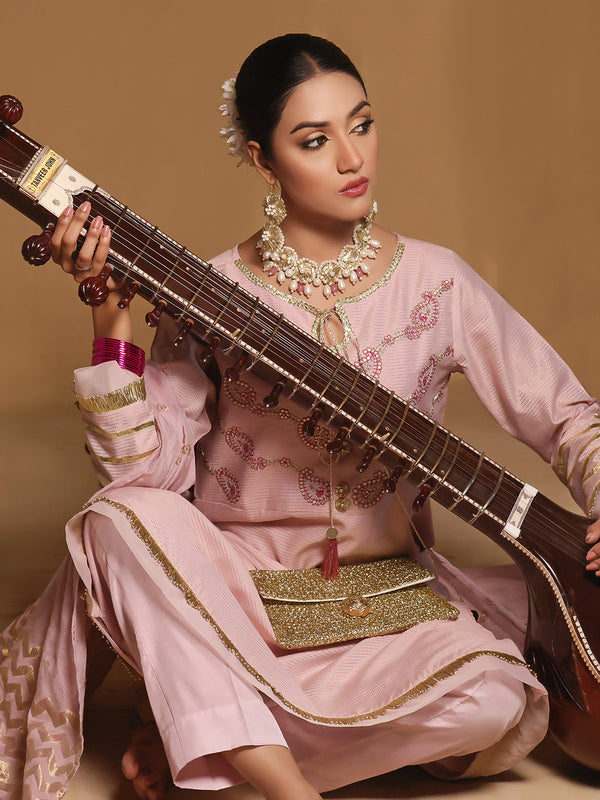 3Pc Embroidered Suit Pret Masoori Light Pink - OWE3P-2303005