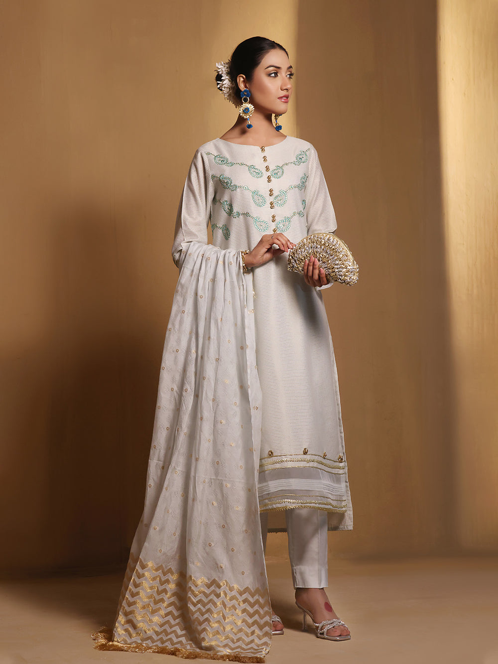 2Pc Embroidered Pret Shirt Trouser Masoori Light Green - OWE2P-2303006