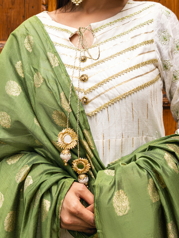 3Pc Embroidered Suit Pret Jacquard Cream - OWE3P-2303007