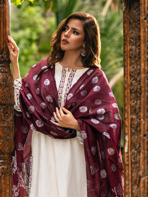 3Pc Embroidered Suit Pret Jacquard Cream - OWE3P-2303008