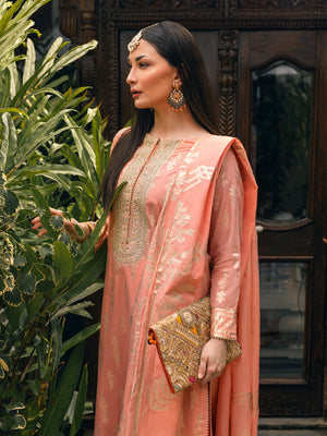 3Pc Embroidered Suit Pret Jacquard Orange - OWE3P-2303025
