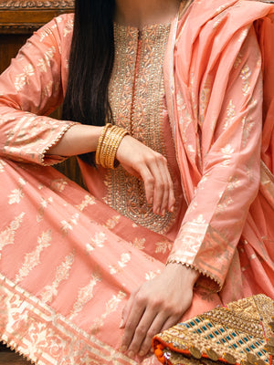 3Pc Embroidered Suit Pret Jacquard Orange - OWE3P-2303025